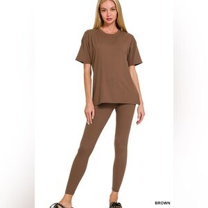 Zenana Brushed Dty Microfiber Short Sleeve Top and Pants Loungewear Set